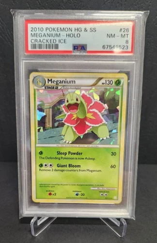 Pokémon Meganium Cracked Ice Holo #26 -2010 Heart Gold Soul Silver Mint PSA 8