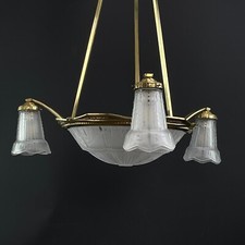 ART DECO Deckenlampe Lüster P. Maynadier Hängelampe Bronze, 1930er