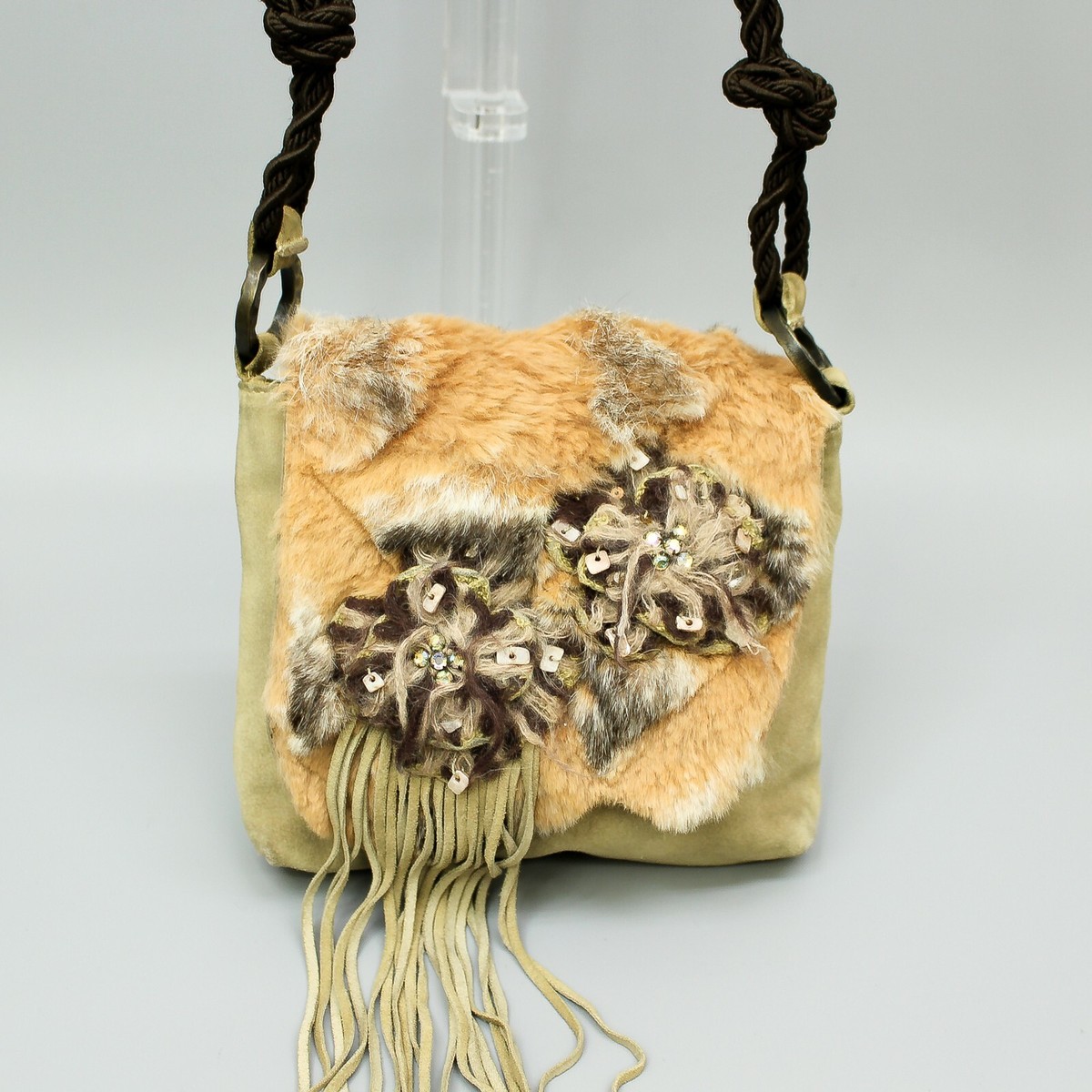 EMANUEL UNGARO Vintage Suede Fur Fringe Mini Shoulder Bag