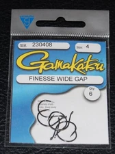 Gamakatsu 230408 Finesse Wide Gap Hooks - Size 4 Nickel Black Pack of 6