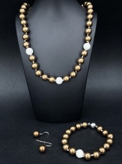 3 TLG SET: KETTE & ARMBAND & OHRHÄNGER MIT MKP & ZIRKONIA SCHMUCKJAGD