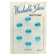 Card 6 Czech vintage "washable glass" blue dimi tall glass buttons 11mm