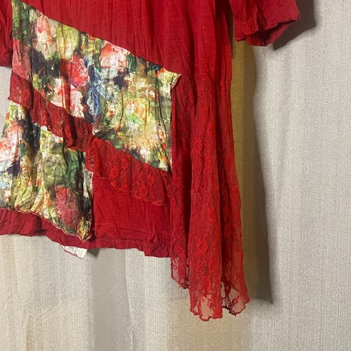 Whispers Dress Red Womens Sz S Layered Lace Floral Long Sleeve Whimsical Party - Picture 8 of 13