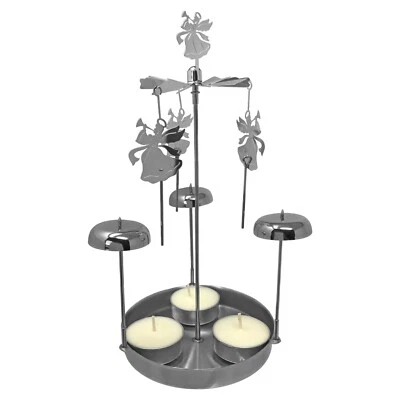 Spinning Angels Tealight Candle Holder - Silver, Elegant Home Decor #9573