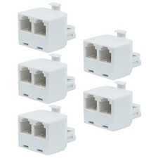 5 Pcs RJ11 Splitter 1 Male to 2 Female Telephone Phone Line Adapter 6P4C White
