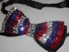 USA BOW TIE FLAG STRIPES SEQUIN BOWTIE 4TH JULY / MEMORIAL DAY FOR MEN OR WOMEN