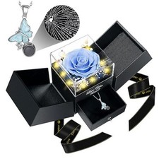 Preserved Real Rose with I Love You Butterfly Necklace-Eternal Flowers Sky Blue