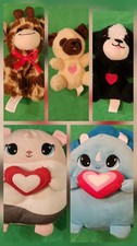 5 Valentines Day/Love Plushies. 2 Larger 3 Smaller