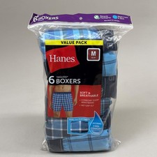 HANES 6 PACK  Men's Cool Comfort Boxer Briefs Sz M 32-34" Blue/Navy Blue RN157