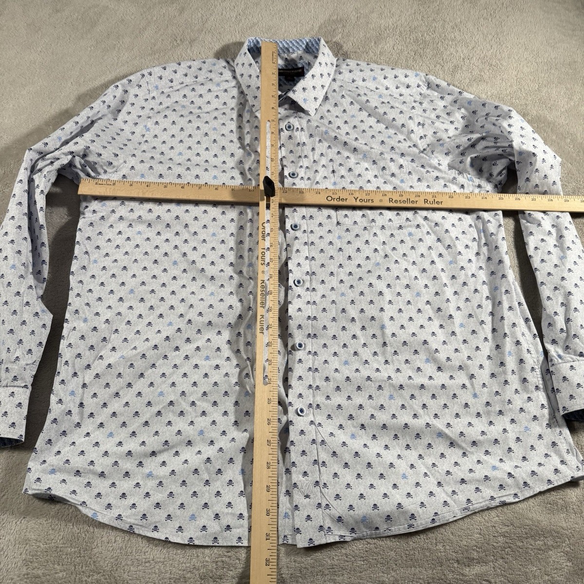 50s~60s フットボールシャツ DAN MURPHY 42 レーヨン Johnston & Murphy Shirt Mens XL Skull All Over Print Geometric