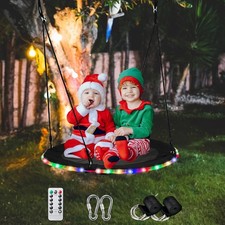 40 Inch Tree Swing with LED Light for Kids, 900lbs Flying Saucer Swing, with Adj