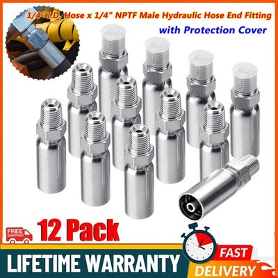 12pcs 1/4'' NPTF Hydraulic Hose End Fittings： 1/4'' I.D. Hose x 1/4'' NPTF Male