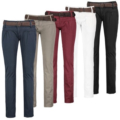 Damen Chino Hose Stoffhose Lange Skinny Hüfthose Gürtel Business Damenhose XS-XL