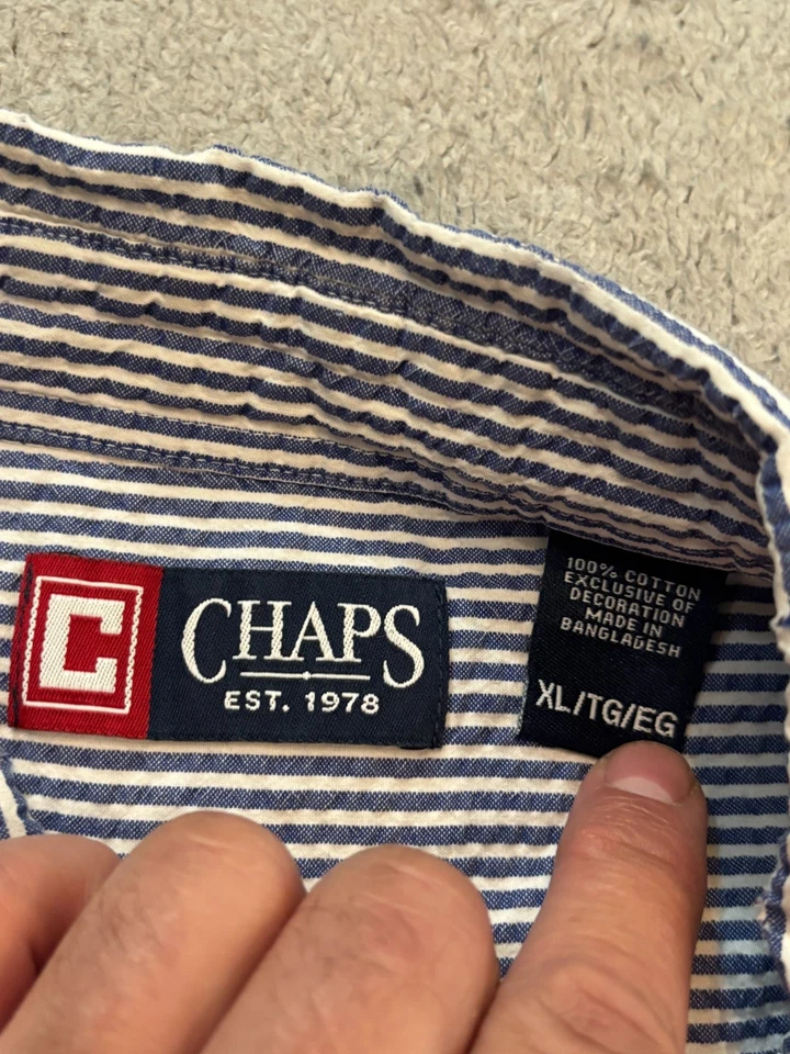 CHAPS Seersucker Shirt Mens XL Blue White Button Short Sleeve Textured - Image 3 of 4