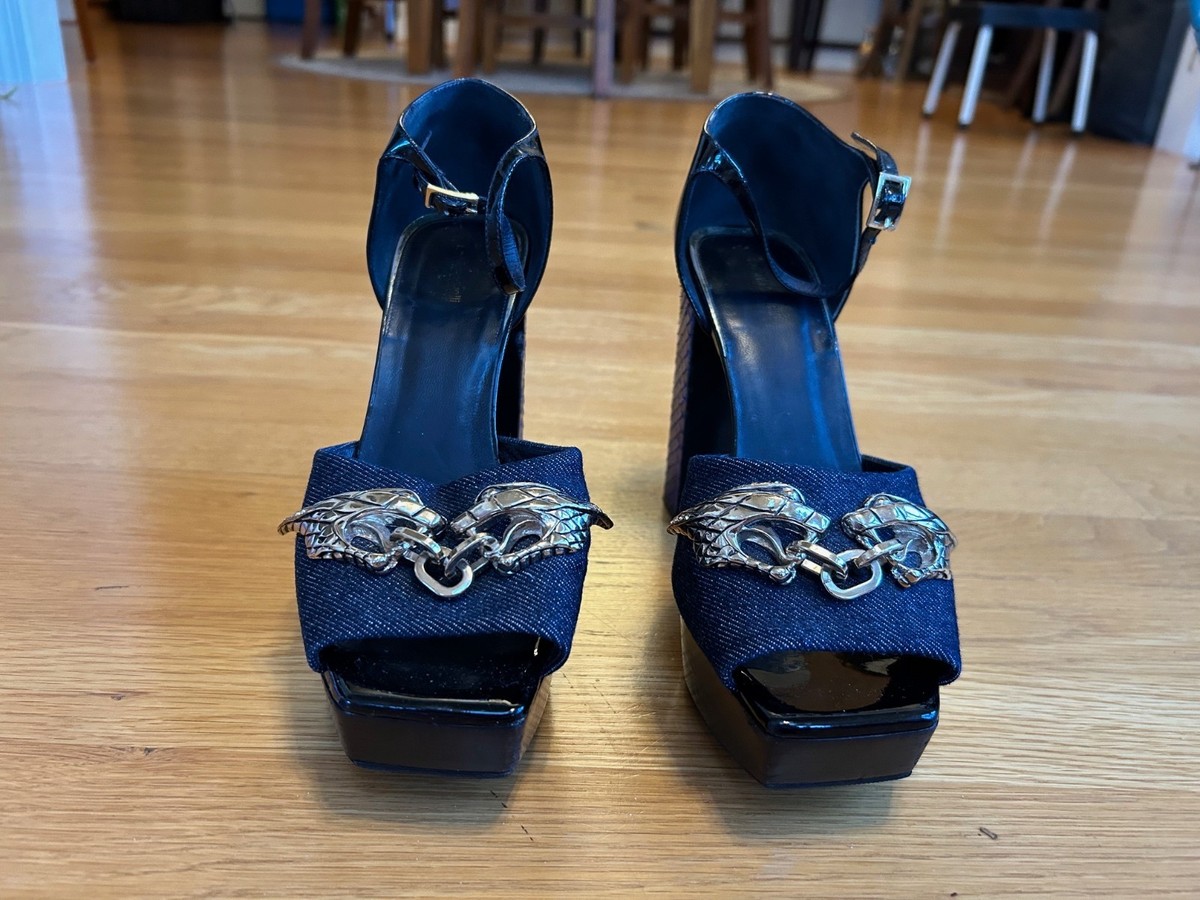 Roberto Cavalli Plaintoe Leather Upper Mixed Media in Grunge Blue Lace Up Shoes 9001 Roberto Cavalli Sneakers / Blue – Rina main image 4