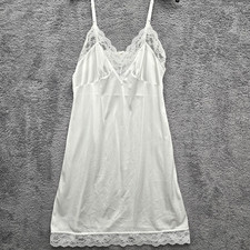 Vintage White Lace Trim Silk Feel Slip Dress Coquette Whimsigoth