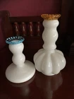 Fenton Candle Holders Aqua & Gold Crest