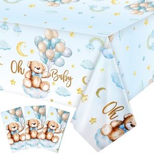 Tatuo Lot de 3 Nappe de Douche Bébé Ours Housse de Table en Plastique Style Mignon, Bleu