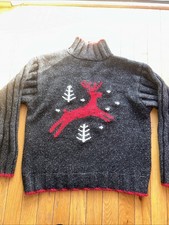 Vintage 90s Christmas Reindeer Silk Angora Soft Thick SMALL Sweater