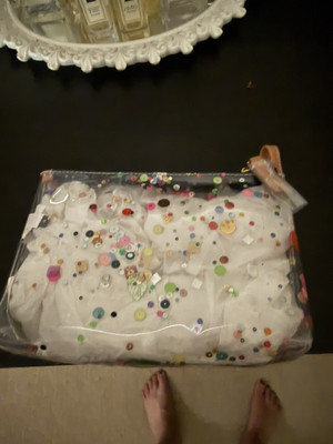 J.crew Clear Plastic Transparent Makeup Bag Zipper with Multicolor Confetti Dots
