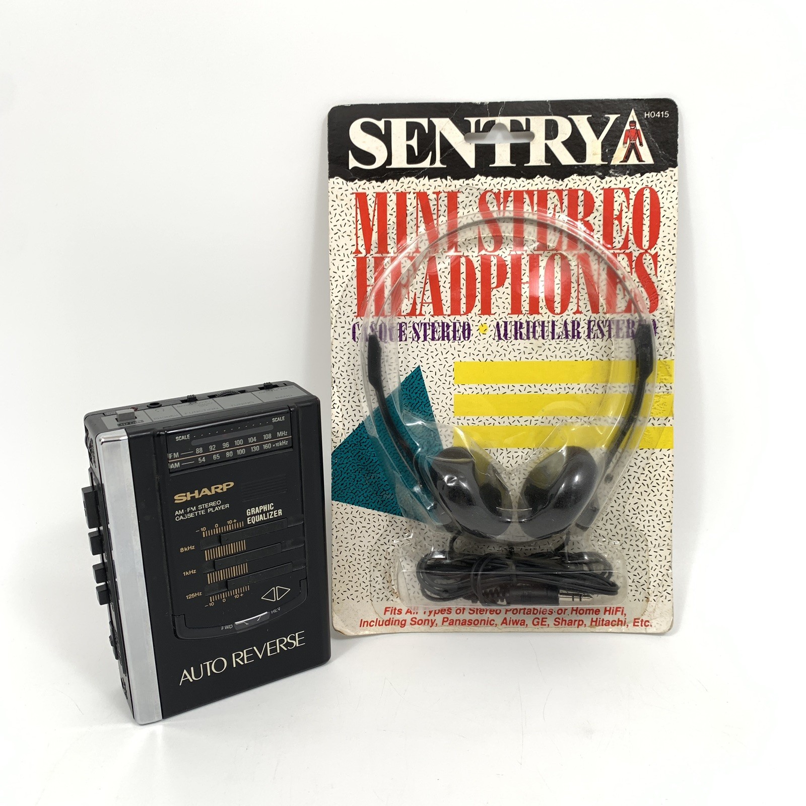 Sharpe JC-518 AM FM Stereo Cassette Player & New 80s Headphones WORKS READ DESCR