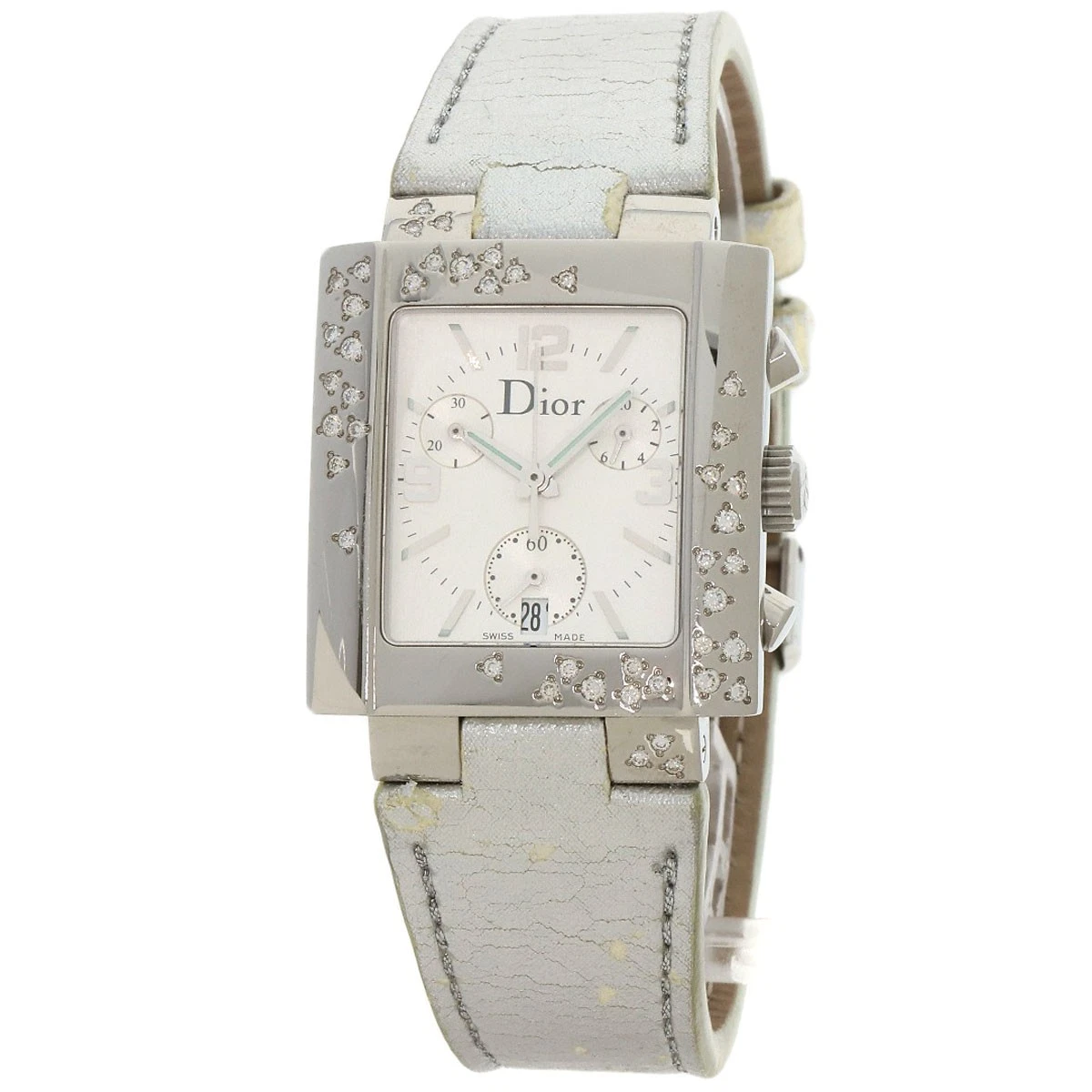 Montre chronographe Christian Dior Riva scintillante acier cuir femme qualité B