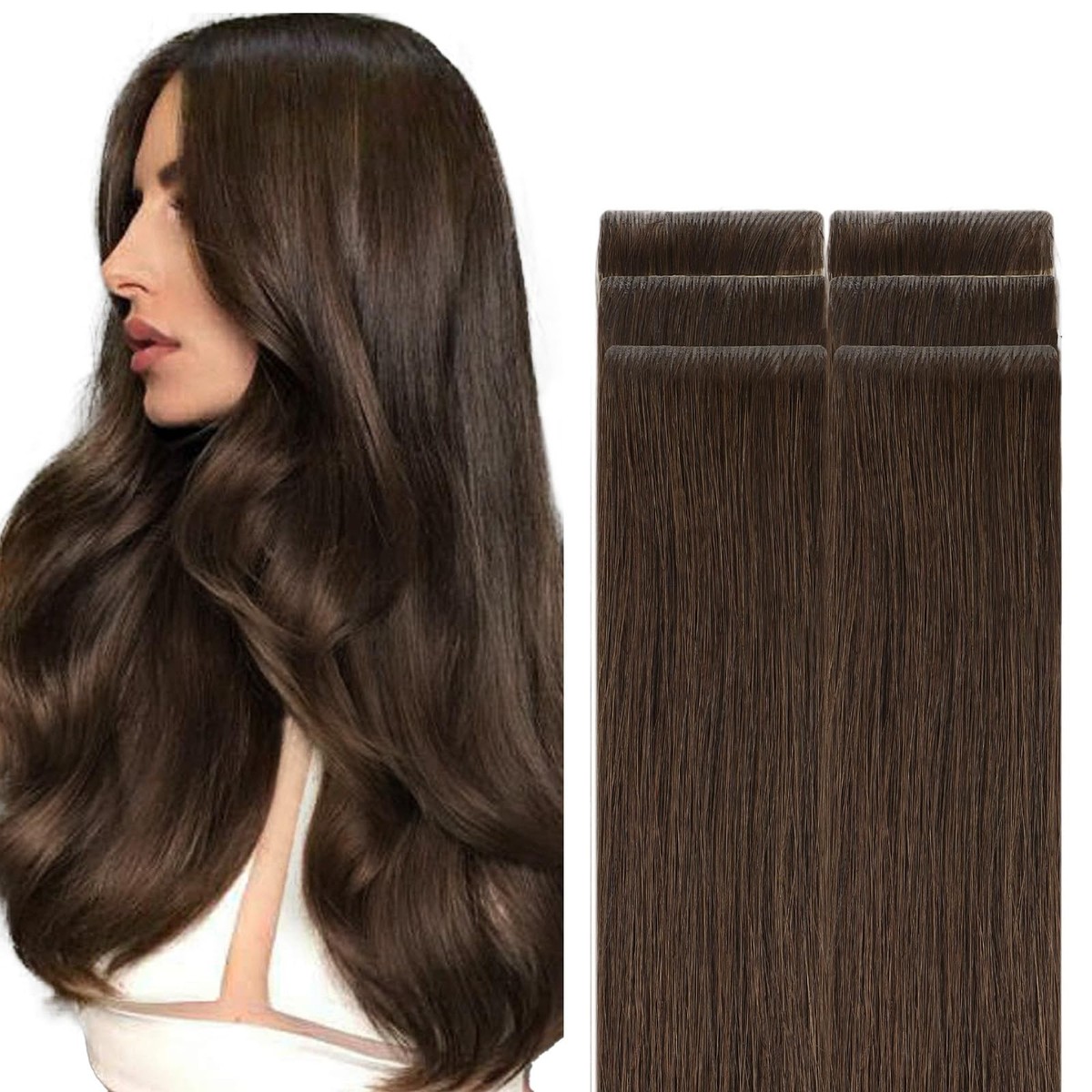 Tape-In Hair Extensions — Chocolate Brown #4 12 Pieces Invisi Tape in Hair Extensions Swiss Chocolate (Brown)-INTACTE main image 4