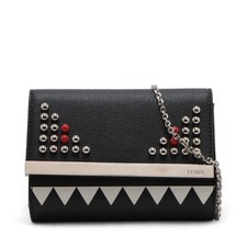 Fendi Monster Leather Chain Shoulder Bag Black 8M0322