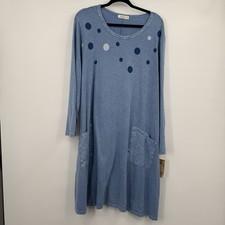 Jess and Jane Dress Womens 2X Blue Rain Dots Patch Pockets Art Relaxed Casual