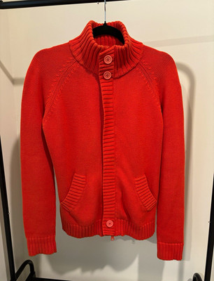 Massimo Dutti Women s Orange Mock Neck Cotton Knit Button Pocket Cardigan L