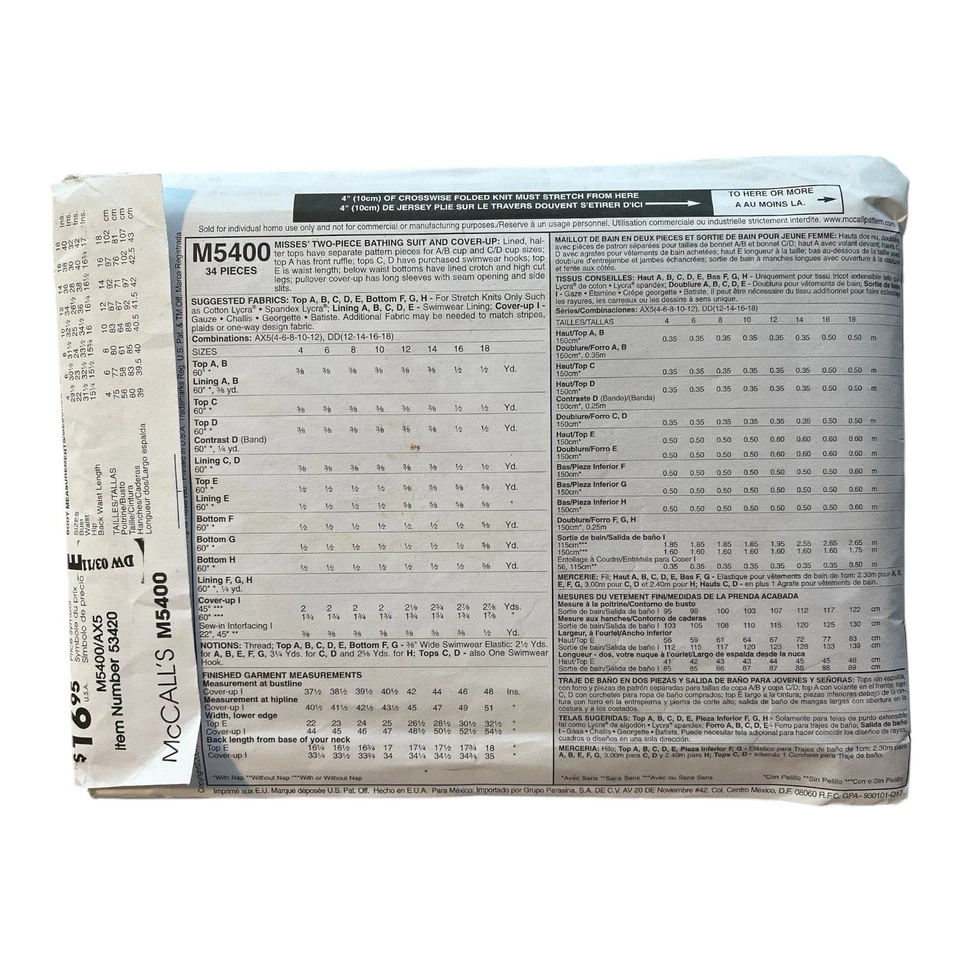 Traje de baño de dos piezas y patrón de encubrimiento McCall's para mujer M5400 tallas 4-12 Foto 3 de 4
