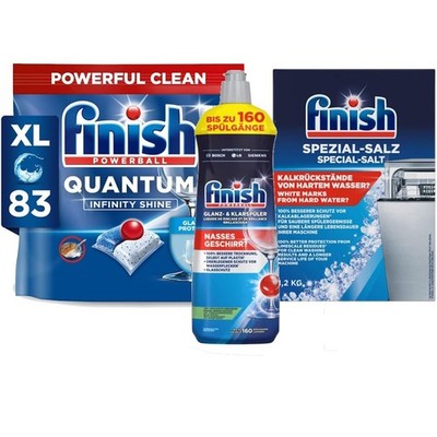 Finish Quantum Infinity Shine Spülmaschinentabs + Spezial-Salz + Klarspüler