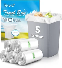 Teivio 5 Gallon 100 Counts Strong Trash Bags Garbage Bags, Bathroom Trash