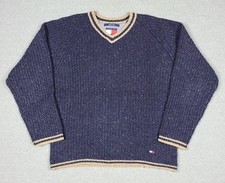 Vintage Y2K Tommy Hilfiger Ribbed V Neck Wool Blend Sweater Size M Preppy