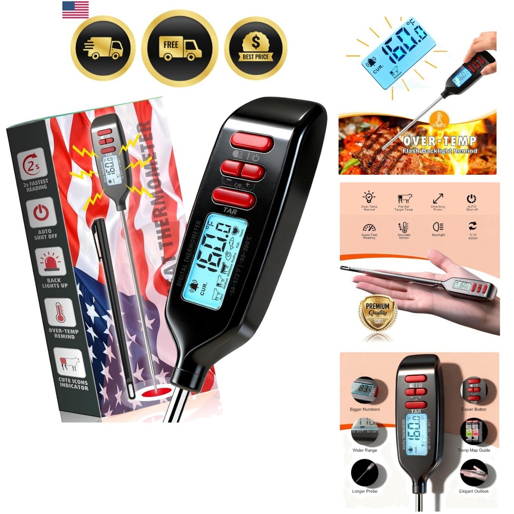 Meat Thermometer Digital, Smart Instant Read Food Thermometer with Super Long...
