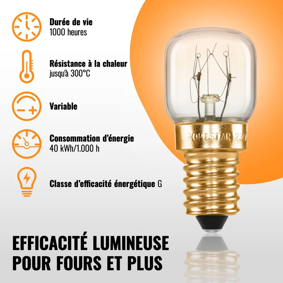 Poppstar 2x Ampoule de Four E14 40W Résistante à 300 °C 2400K blanc chaud 430lm - Photo 3/4