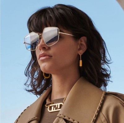 美品✨FENDI Sunglasses Gold Vintage Y2K 00s FENDI Vintage Sunglasses Oval Gold FS300 Offset Safety Pin