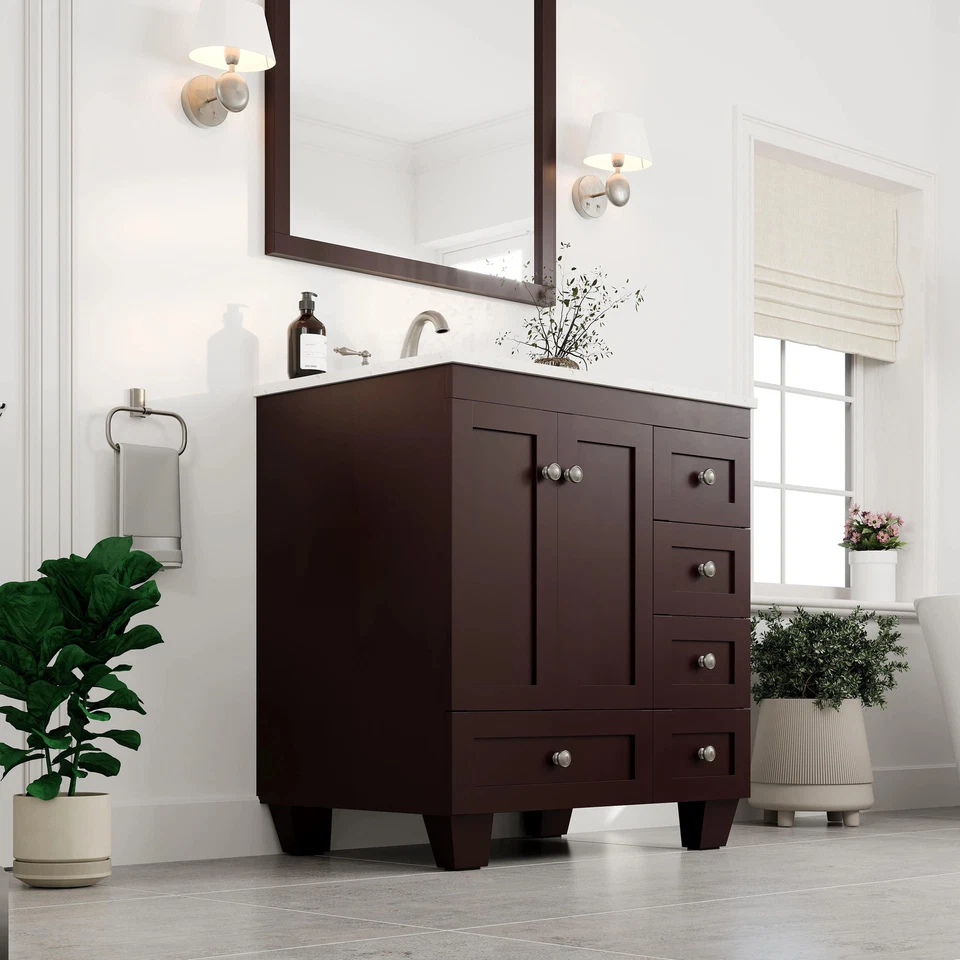 Eviva Acclaim 30"W x 22"D Teak Bathroom Vanity with White Mahogany Single Vaniti - Image 3 of 4