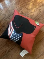 True Living Indoor/Outdoor Zip Toss PILLOW 16x16” Black Lab, Am. Flag,UV Treated