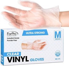 Medium Disposable Vinyl Gloves Powder-Free Latex-Free Food Safe 100 Count