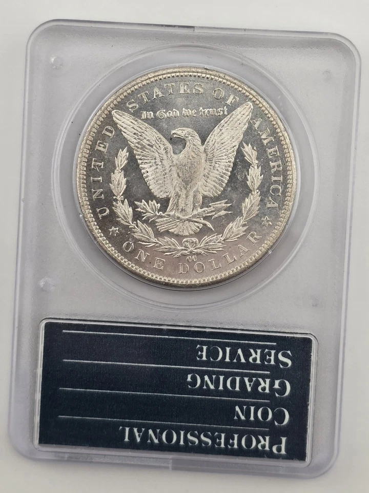 Moneda de dólar de plata Morgan Rattler de 1884 Cc rara PCGS Ms63PL prueba como Foto 2 de 4