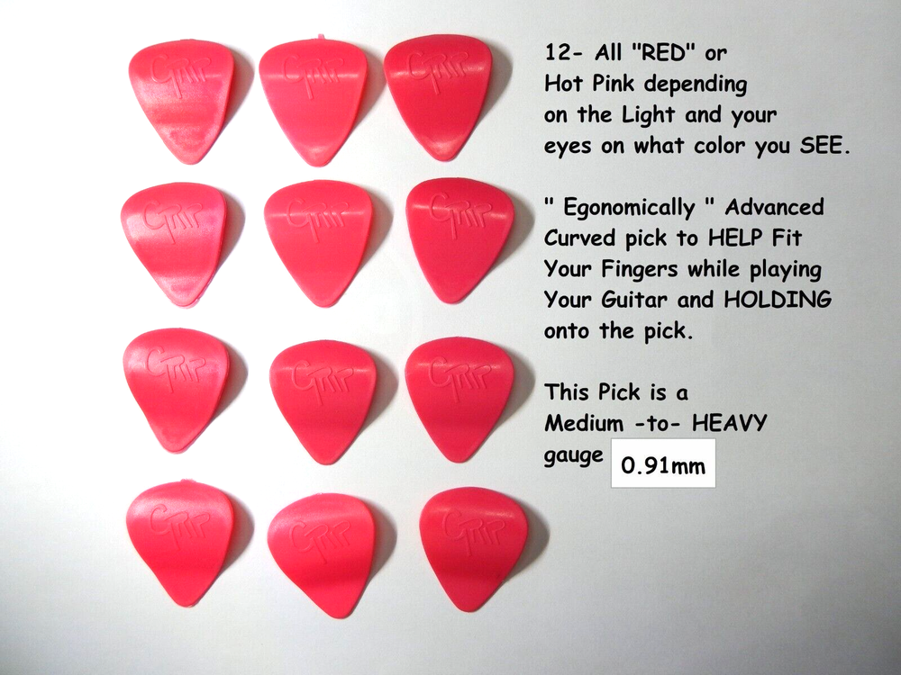 Grip Brand Curved Guitar Picks with Non-Slip Hold - 12 Pack