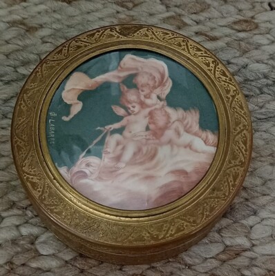 vermeil bronze jewelry box on the lid hand painted signed labarre