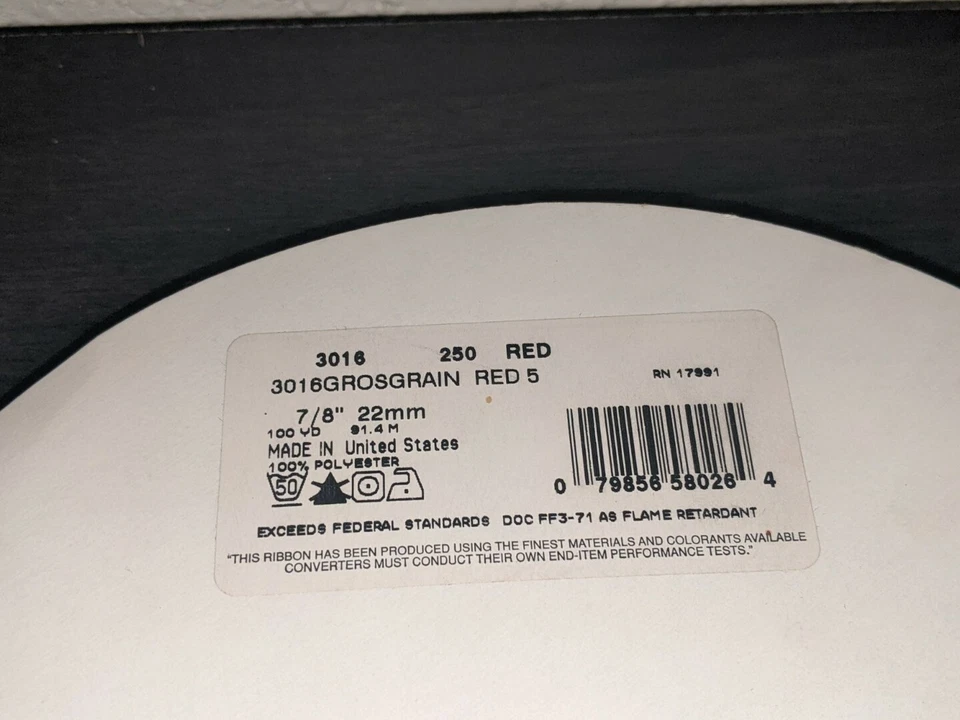 HUGE 100 Yards 1 Spool of Solid Red 5 Grosgrain New Ribbon 7/8"  22mm - Image 2 of 4