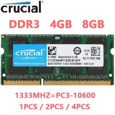 CRUCIAL DDR3 4GB 8GB 16GB 32GB 1333 PC3-10600 Laptop SODIMM 204-Pin Memory RAM