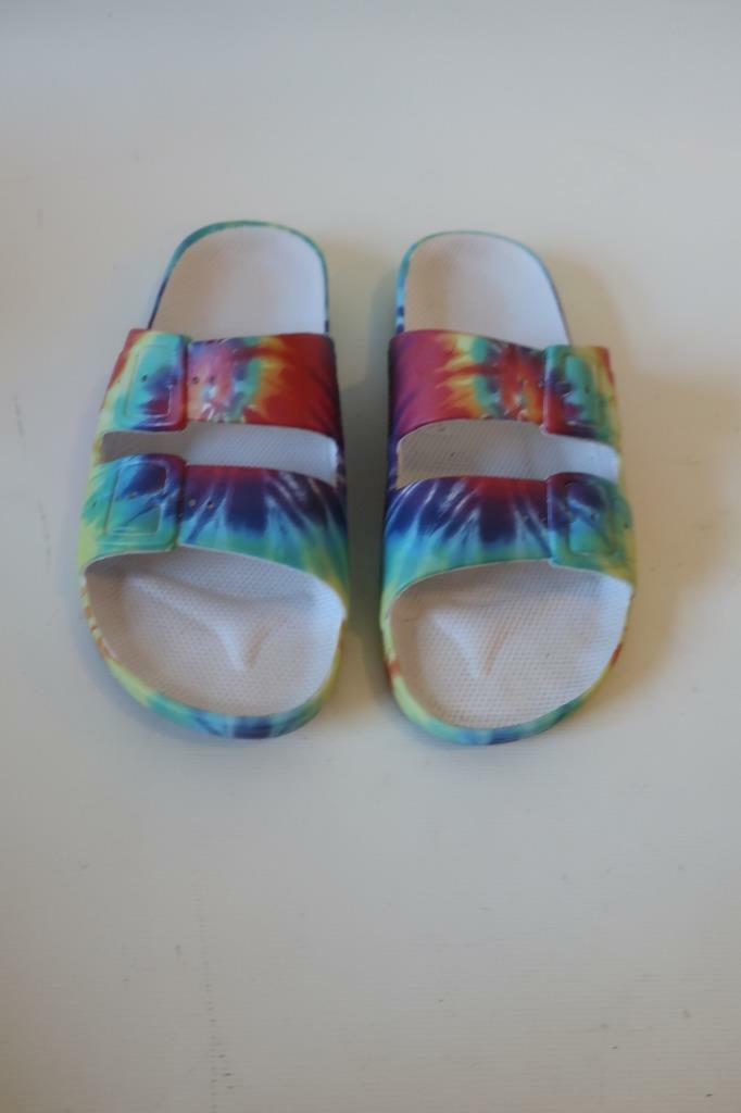WOMENS FREEDOM MOSES TIE-DYE RAINBOW RUBBER SLIDE SANDALS EUR 38
