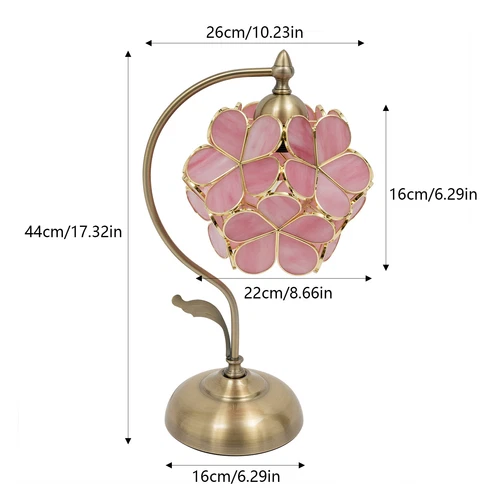 Cherry Blossom Style Pink Glass Petal Antique Desk Lamp Tiffany Flower Lampshade - Bild 3 von 6