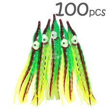 100pcs Fish WOW! 5" Squid Skirt Octopus Hoochies Crinkle green yellow red stripe