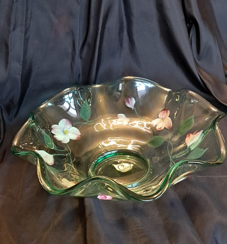 Vintage Fenton Floral Iridescent Satin Hand Painted Bowl Dish - Picture 4 of 12