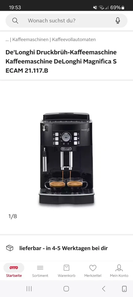 DeLonghi Magnifica S ECAM 21.117 Silber/Schwarz 14 Tassen Kaffeevollautomat